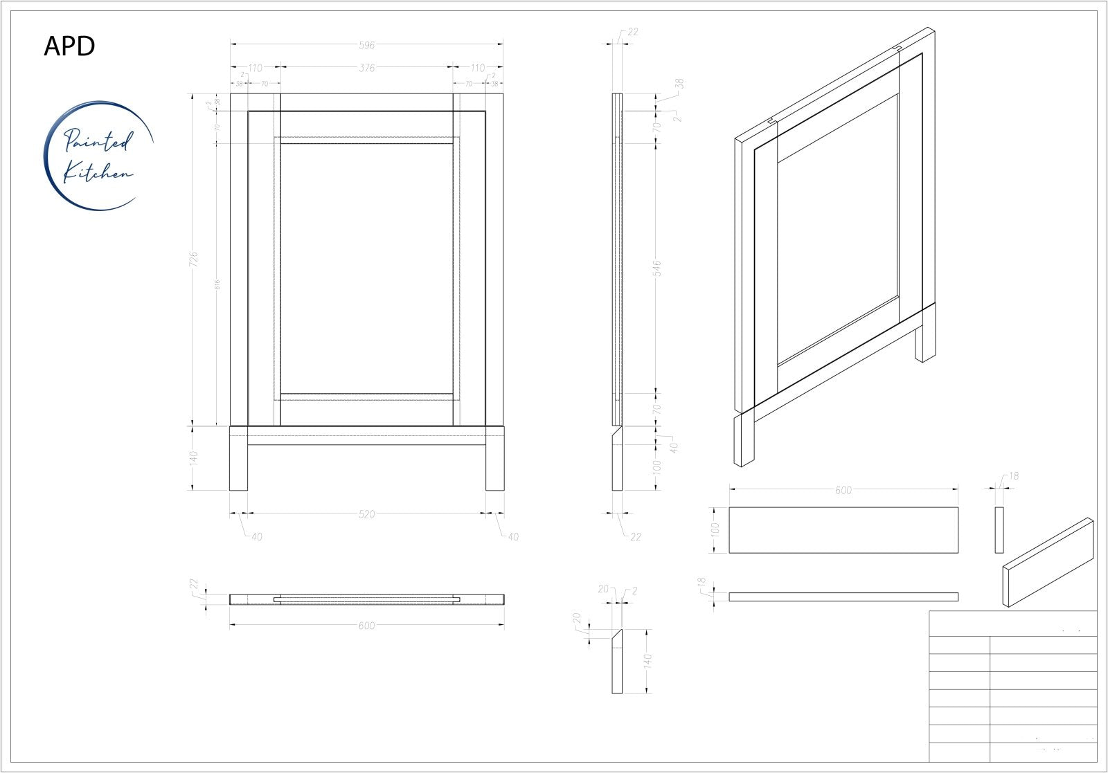APD - 600mm Appliance Door - The Painted Kitchen Company Ltd