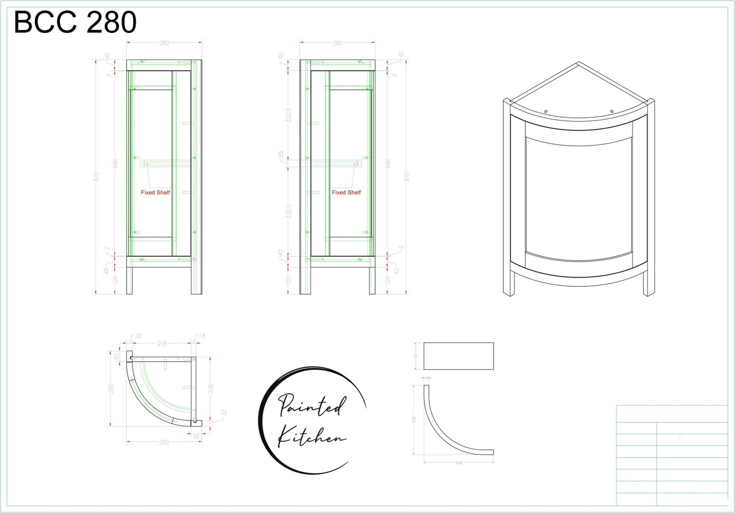 BCC 280 - Curved base cabinet - The Painted Kitchen Company Ltd