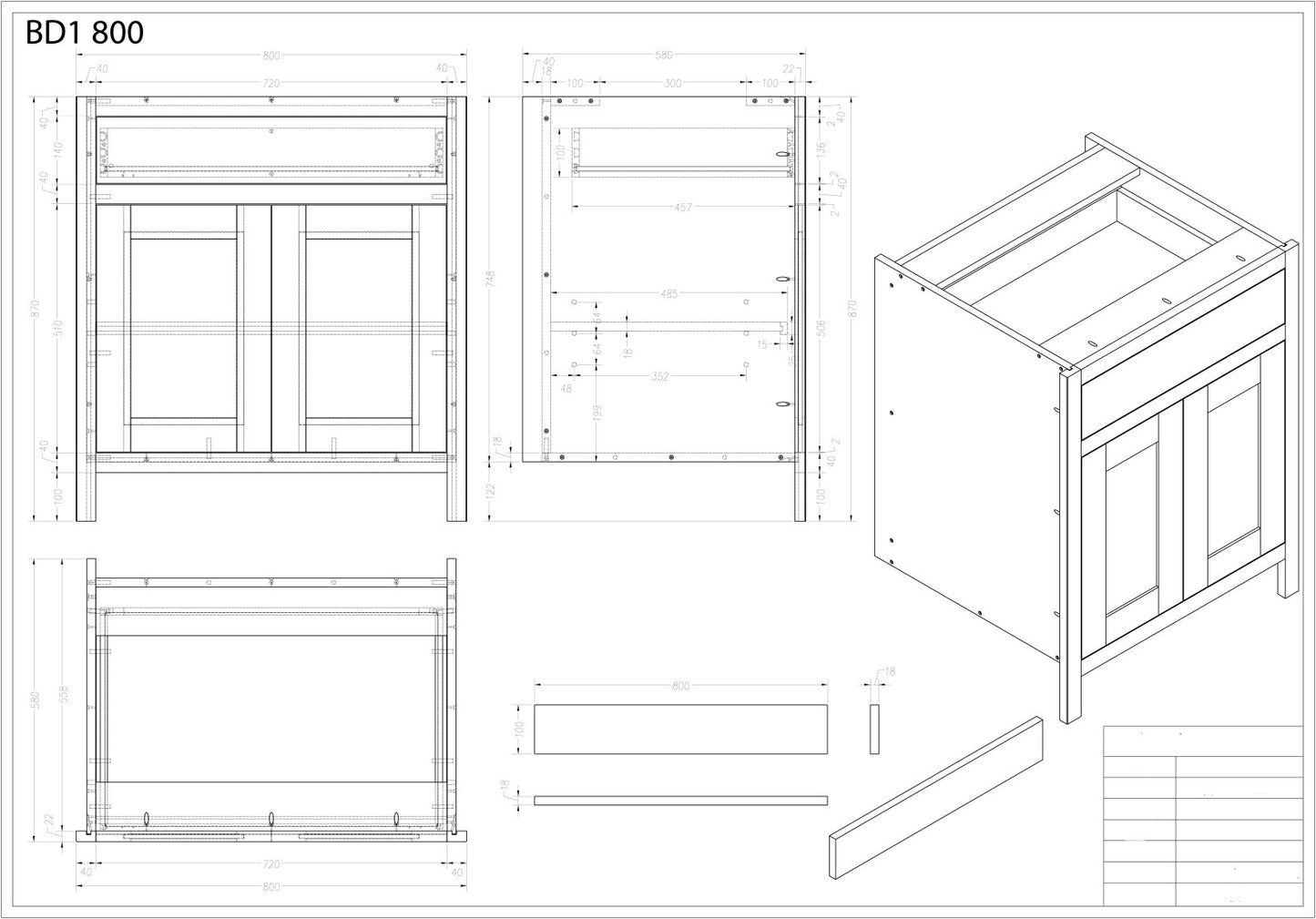 BDL 800 - 800mm Wide Drawerline base, 1 drawer, 2 door - The Painted Kitchen Company Ltd