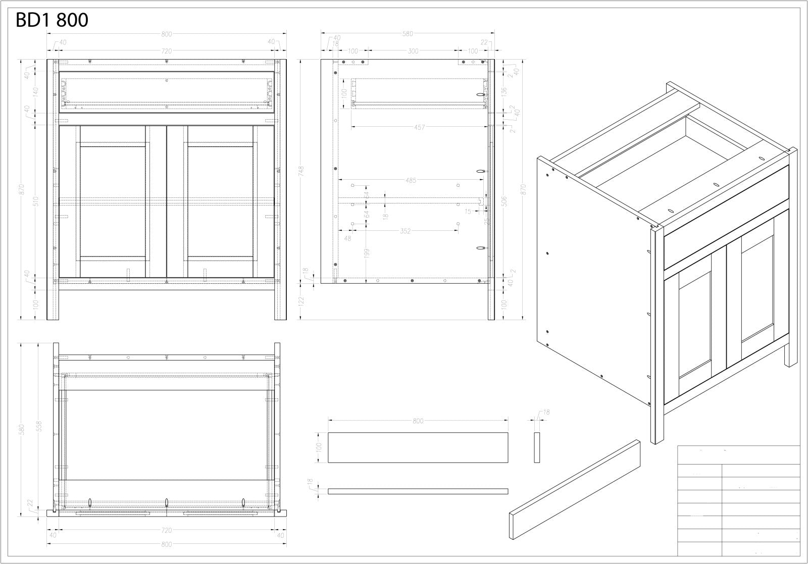 BDL 800 - 800mm Wide Drawerline base, 1 drawer, 2 door - The Painted Kitchen Company Ltd