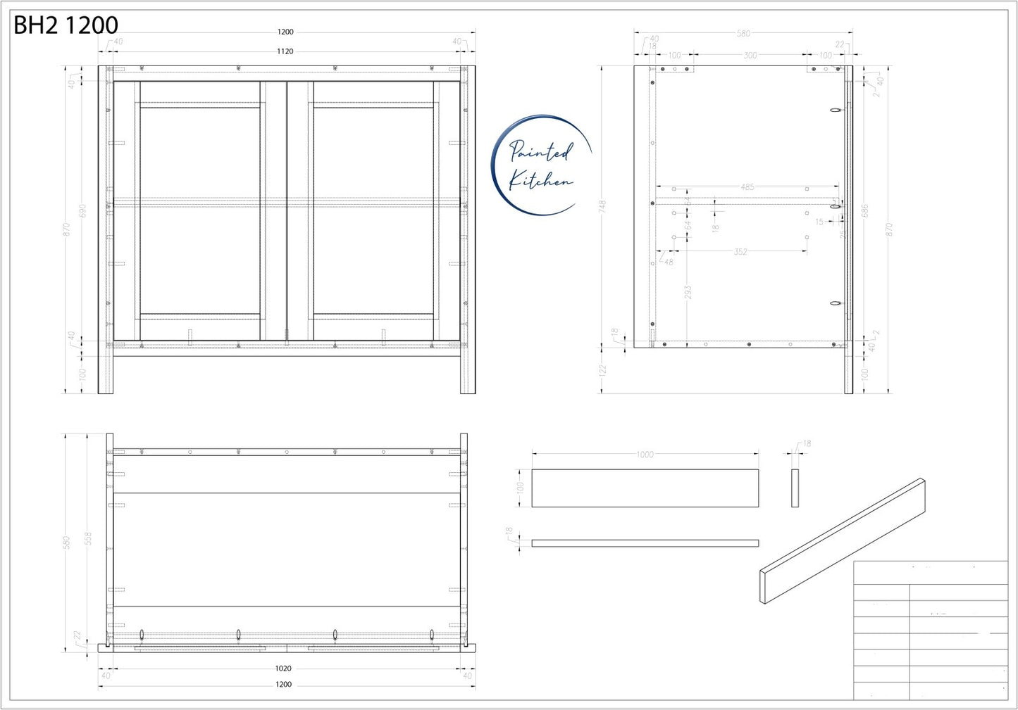 BH 1200 - 1200mm Highline double door base unit - The Painted Kitchen Company Ltd