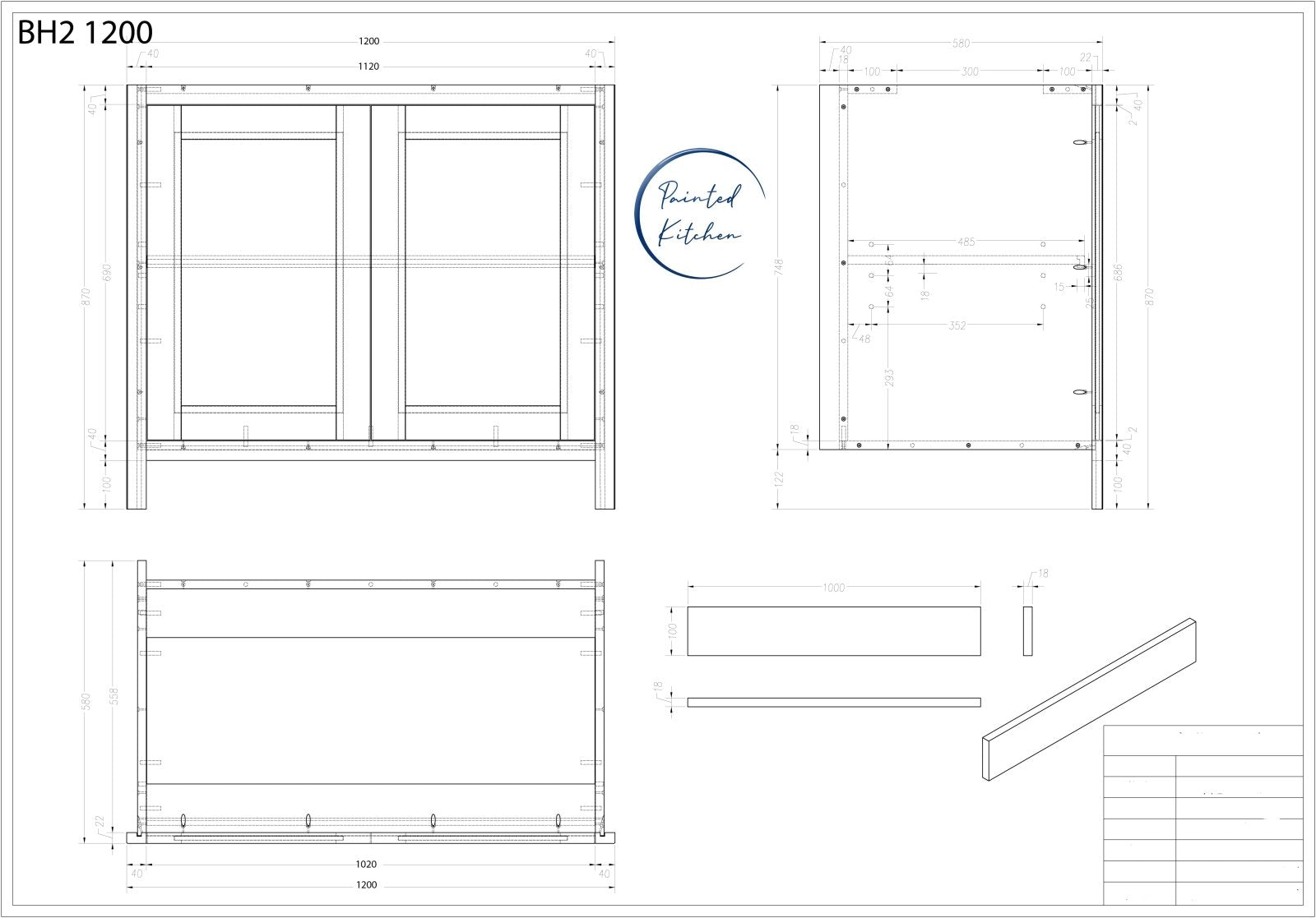 BH 1200 - 1200mm Highline double door base unit - The Painted Kitchen Company Ltd
