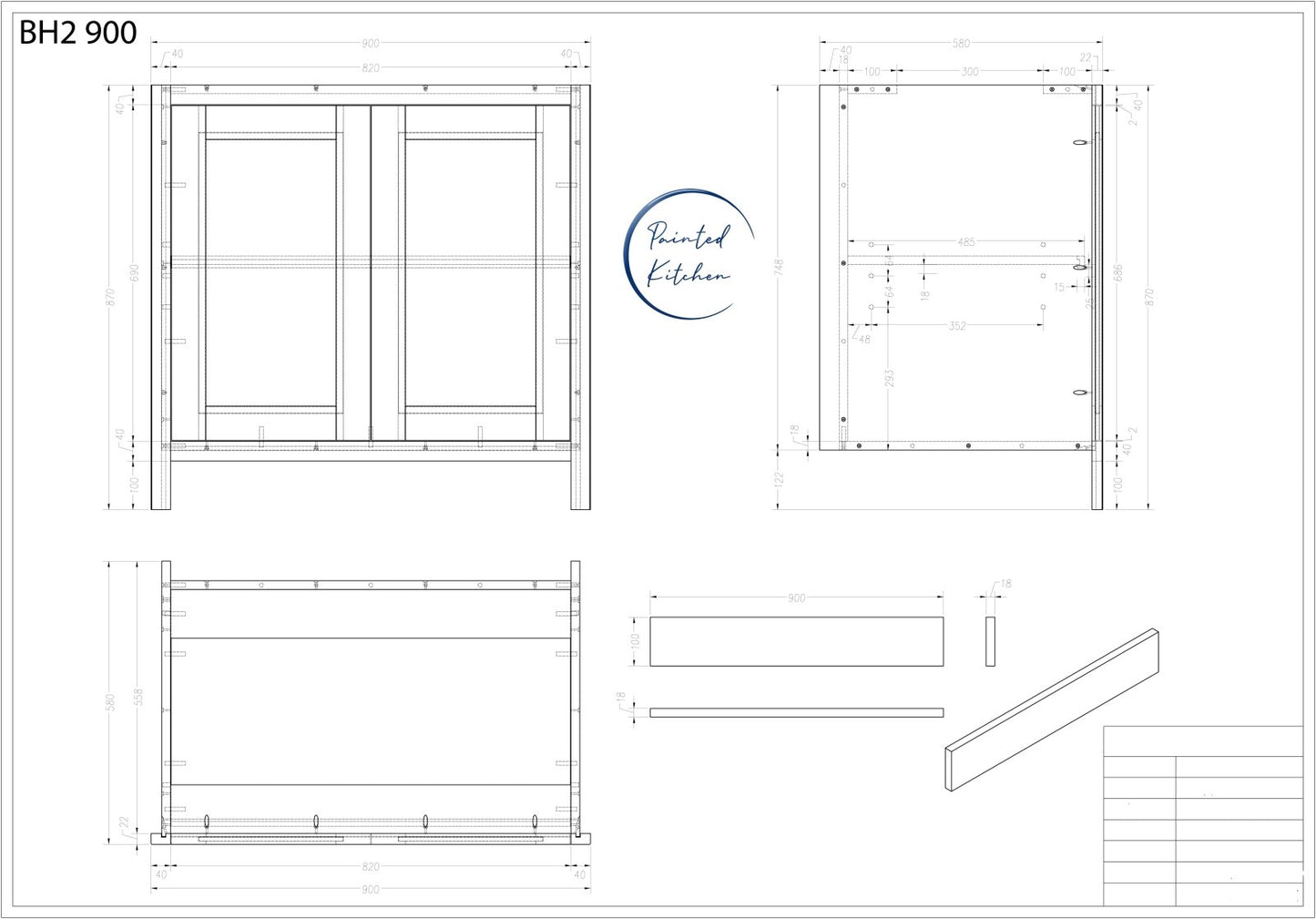 BH 900 - 900mm Highline double door base unit - The Painted Kitchen Company Ltd