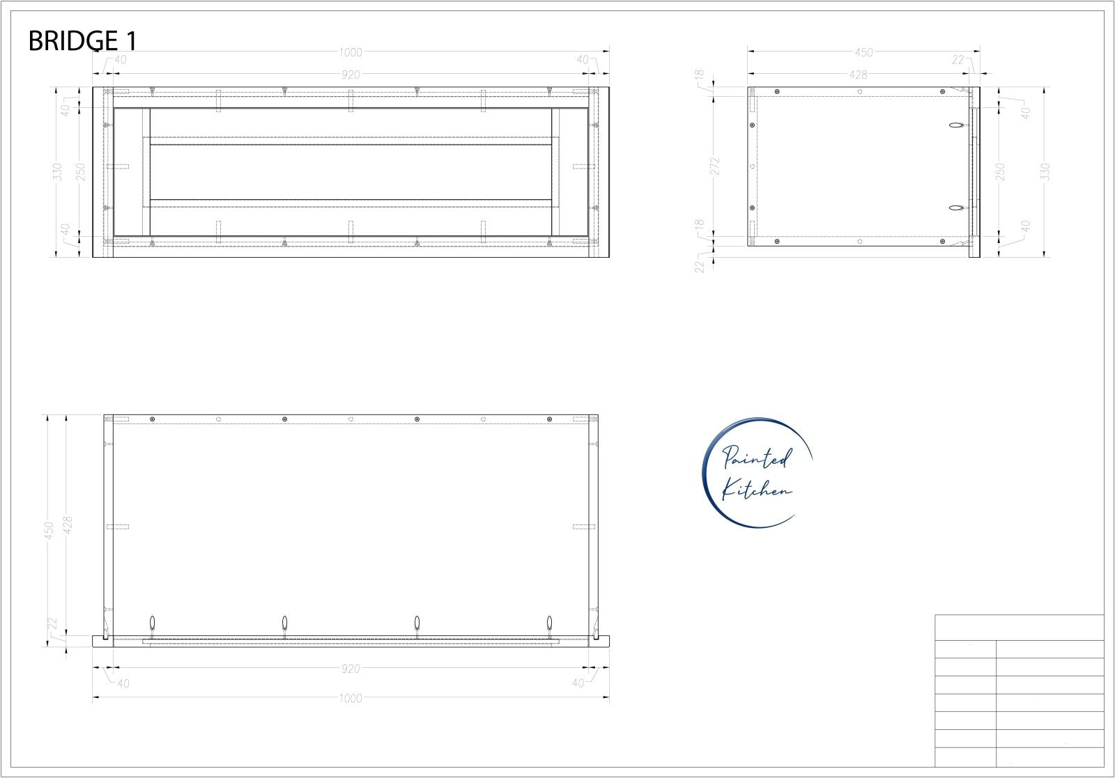 BRIDGE 950 - 950mm Wide Bridge unit for top of Freestanding Fridge Freezer - The Painted Kitchen Company Ltd
