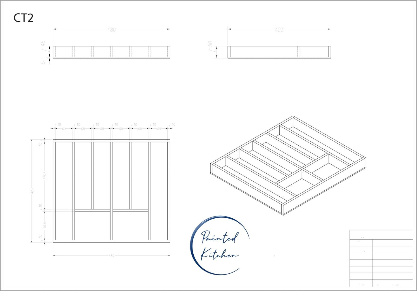 CT Large 2 - Large Cutlery tray for Drawers - The Painted Kitchen Company Ltd
