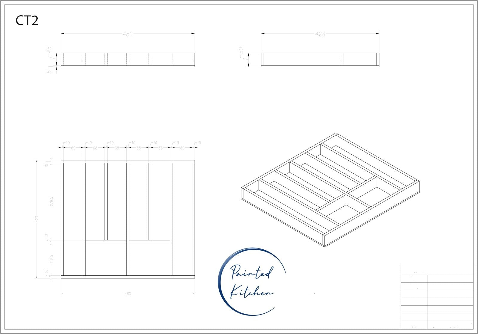CT Large 2 - Large Cutlery tray for Drawers - The Painted Kitchen Company Ltd