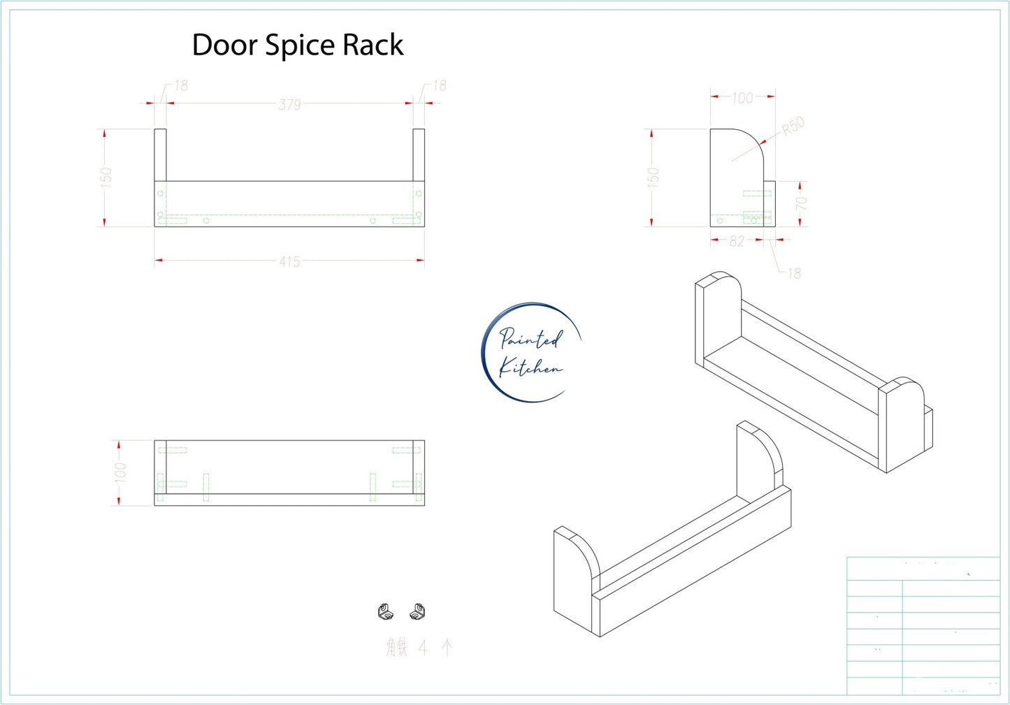 INDIVIDUAL SPICE RACK - Single spice rack for larder doors - Can add more than one - The Painted Kitchen Company Ltd