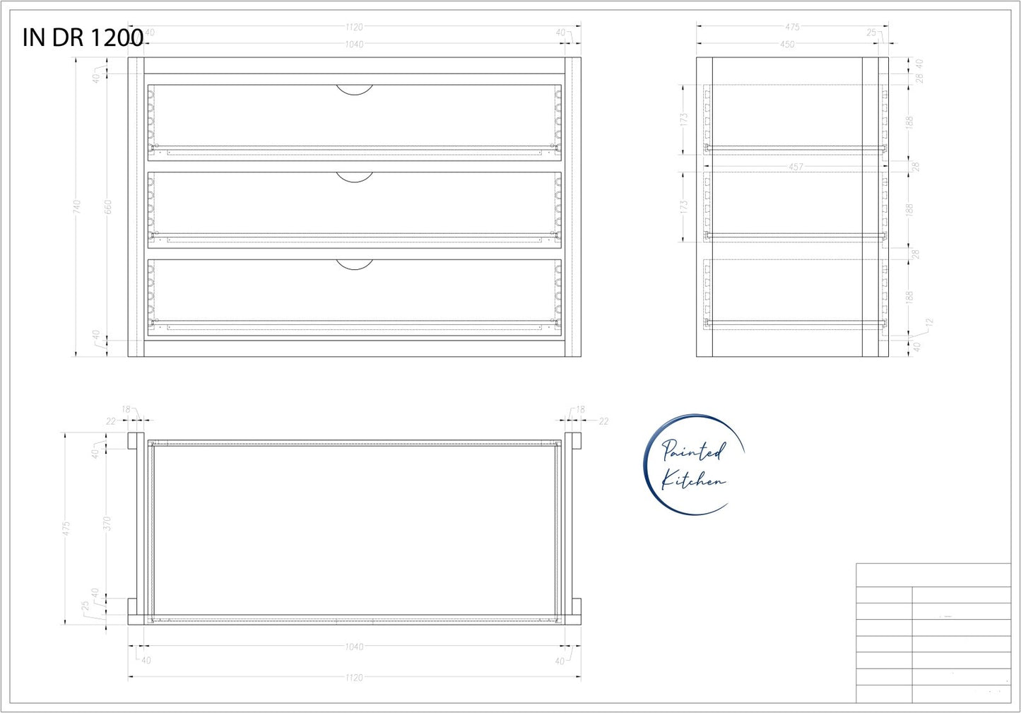 LI 1200 - Set of 3 Internal drawers for a 1200 larder - The Painted Kitchen Company Ltd