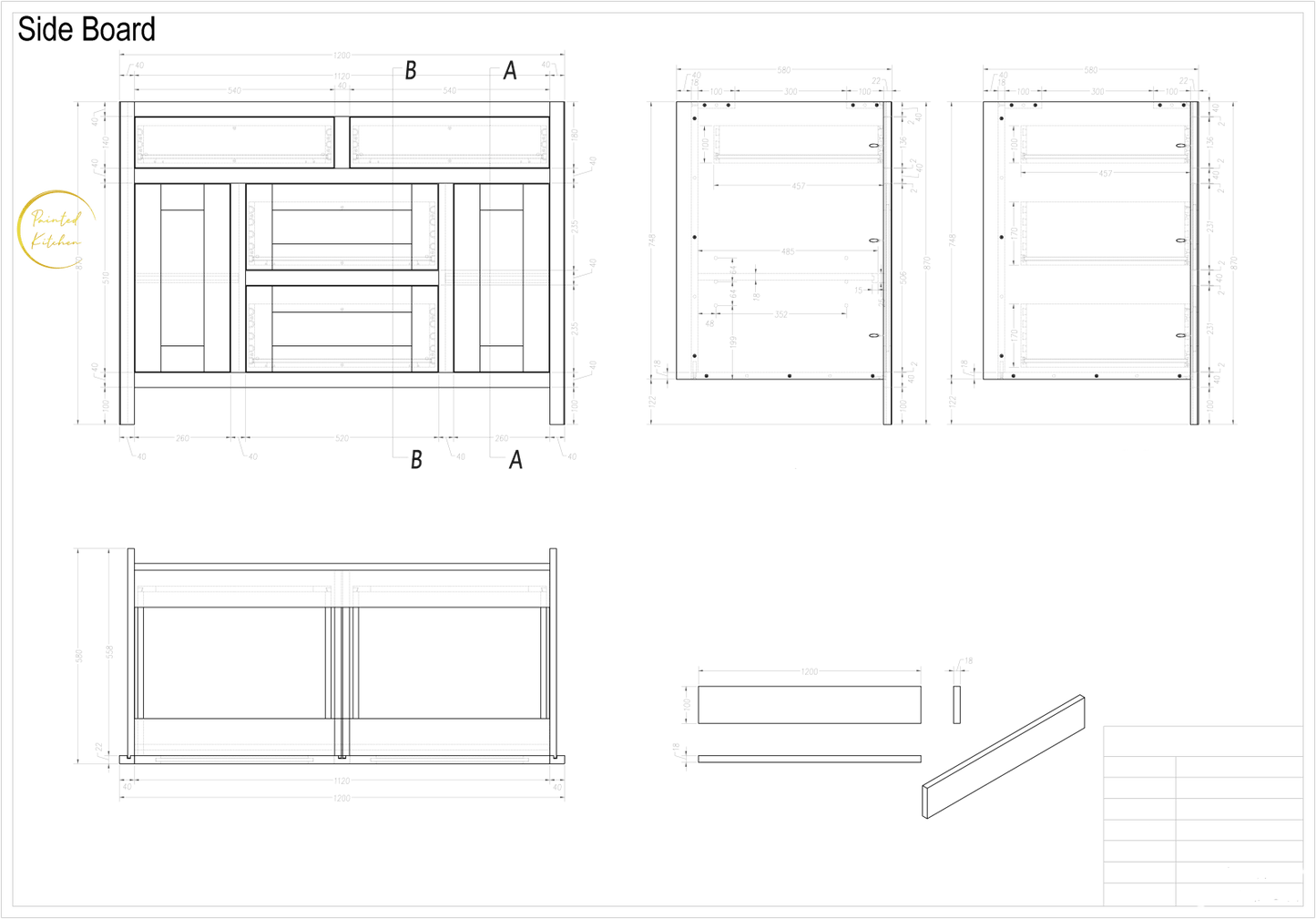 Side Board - 4 Drawer - 1200 - The Painted Kitchen Company Ltd