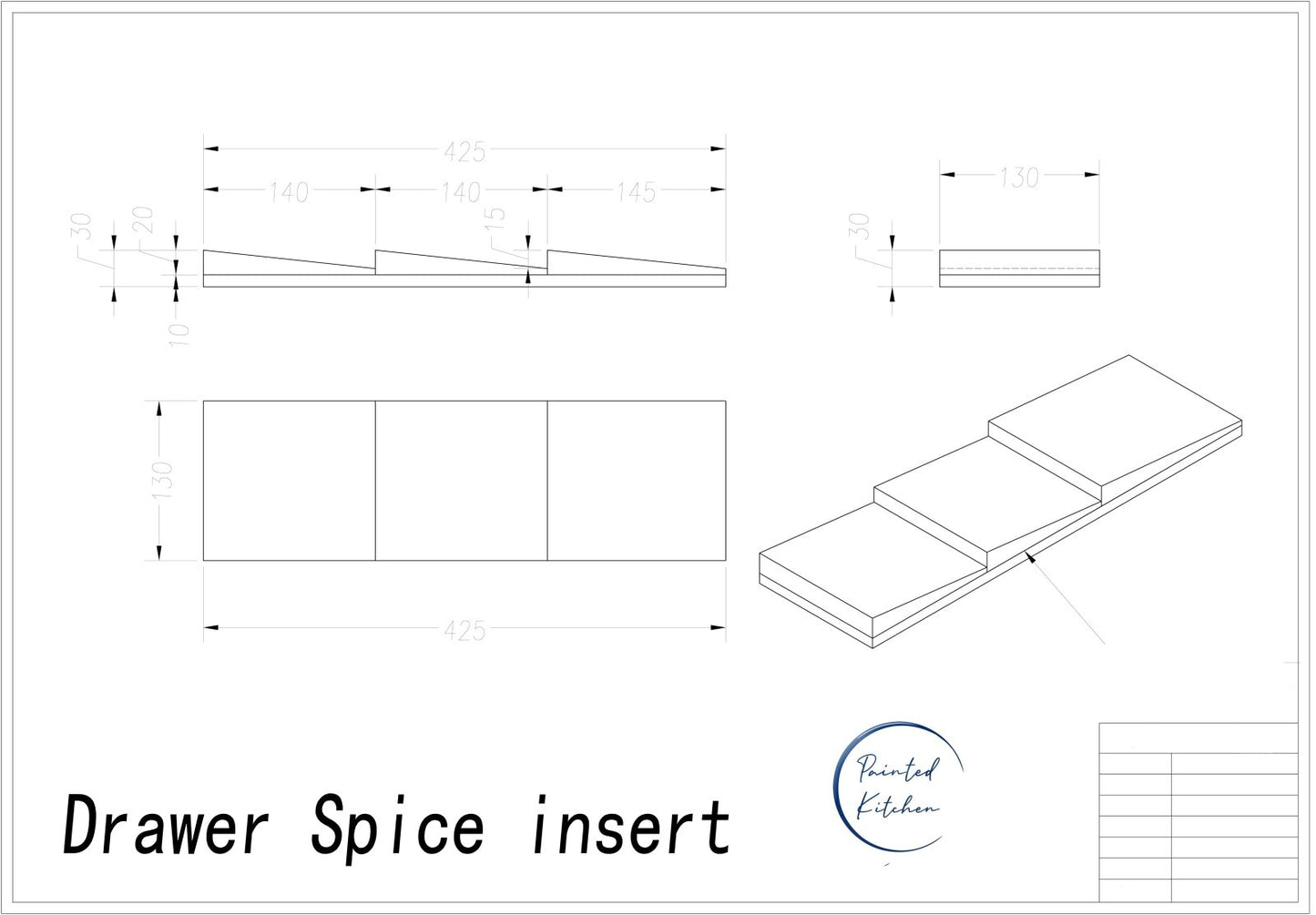 SPICE DR - Row of 3 spice rests for drawer - The Painted Kitchen Company Ltd