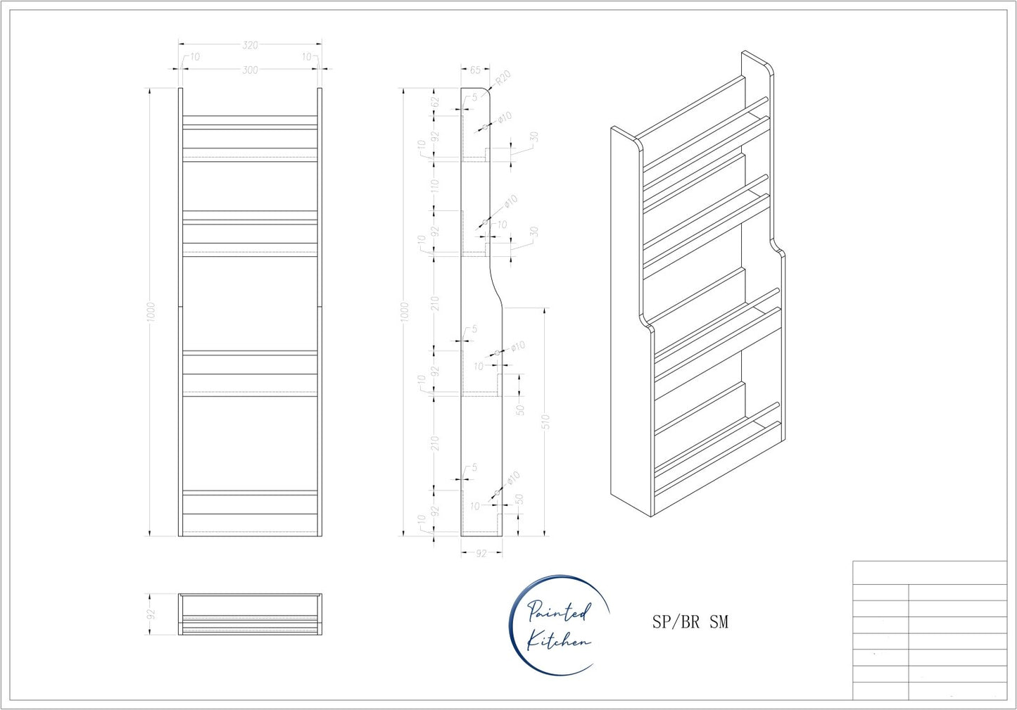 SPICE RACK SLIM - Spice & Bottle Rack for 1000, 900 & 800 Larder doors - The Painted Kitchen Company Ltd
