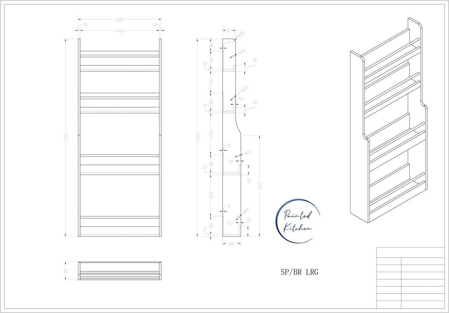 SPICE RACK WIDE - Spice & Bottle Rack for 600 or 1200 larder door - The Painted Kitchen Company Ltd