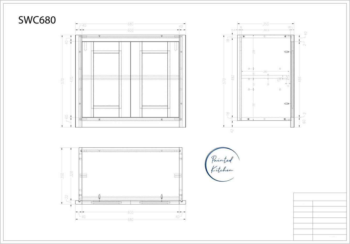 SWC 680 - 680mm Wide Short Double door Wall cabinet - The Painted Kitchen Company Ltd