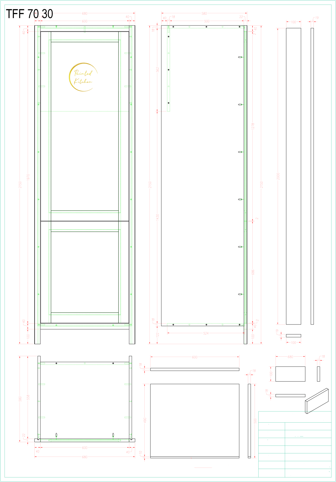 TFF 70/30 - 680mm Wide Tall double door Fridge or Freezer housing - The Painted Kitchen Company Ltd