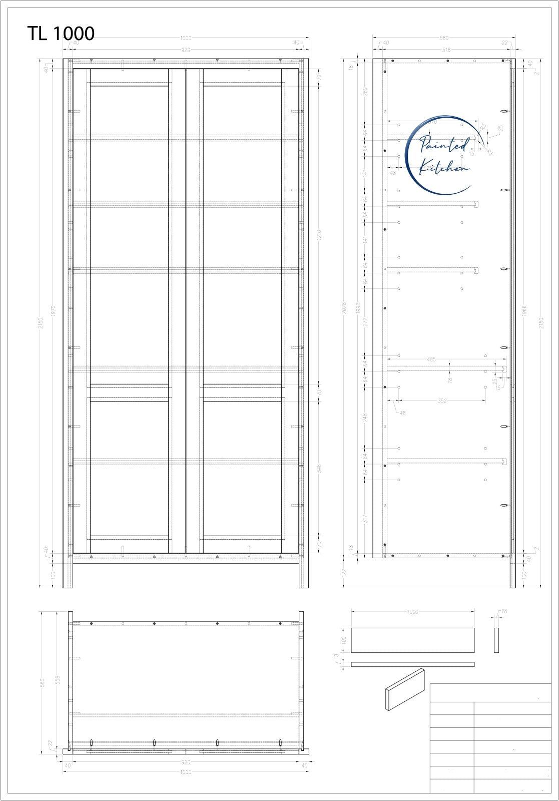 TL 1000 - 1000mm Wide Tall double door Larder - The Painted Kitchen Company Ltd