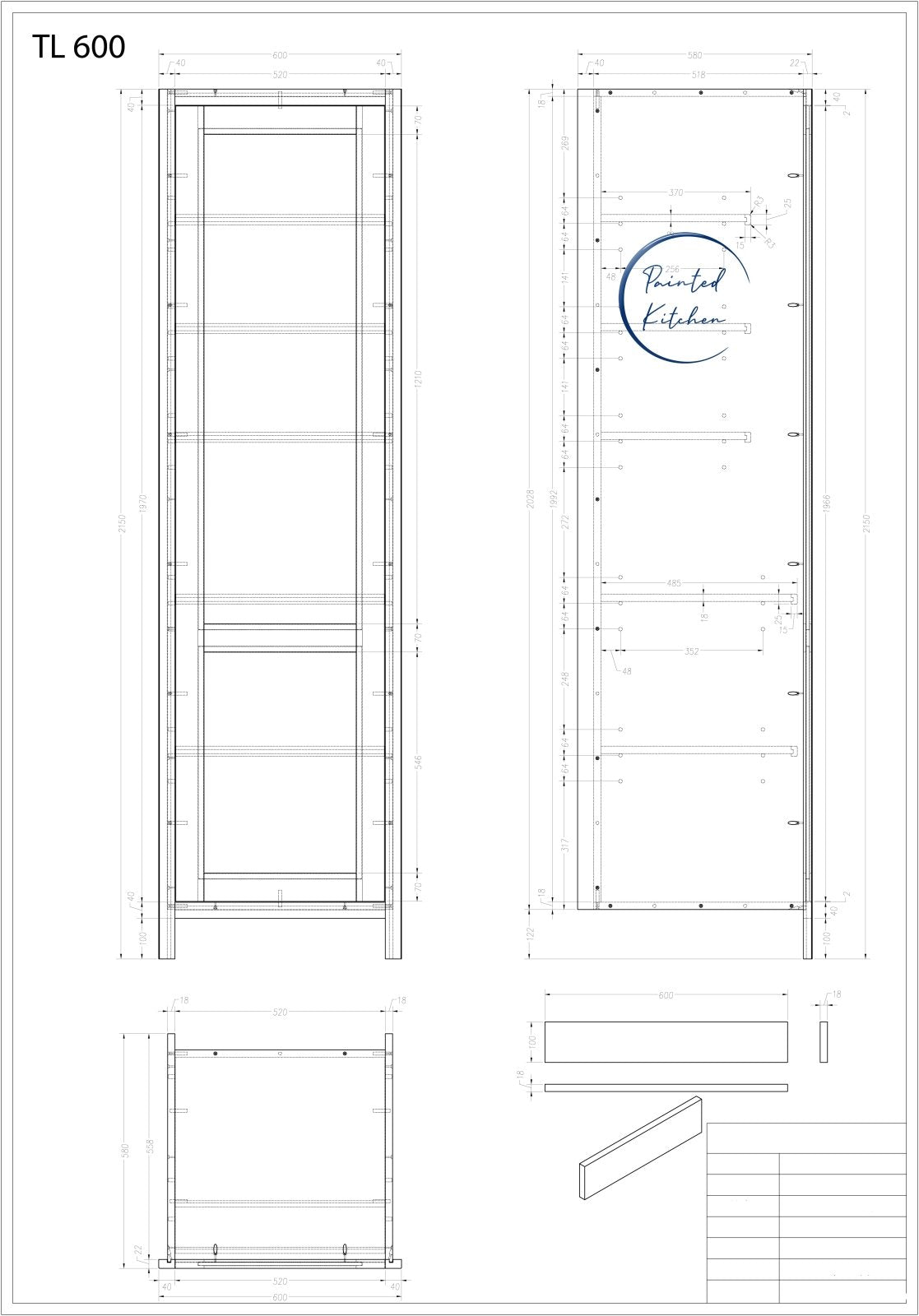 TL 600 - 600mm Wide Tall single door larder Unit - The Painted Kitchen Company Ltd