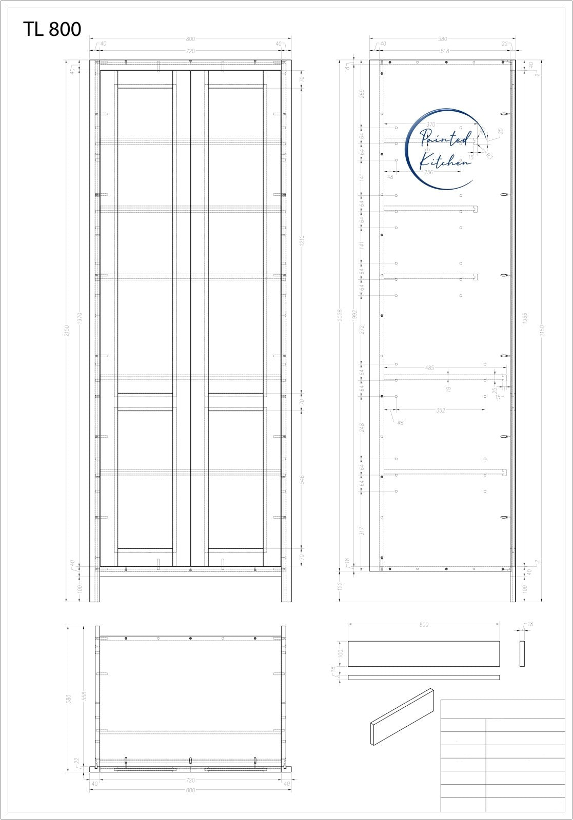 TL 800 - 800mm Wide Tall double door Larder - The Painted Kitchen Company Ltd
