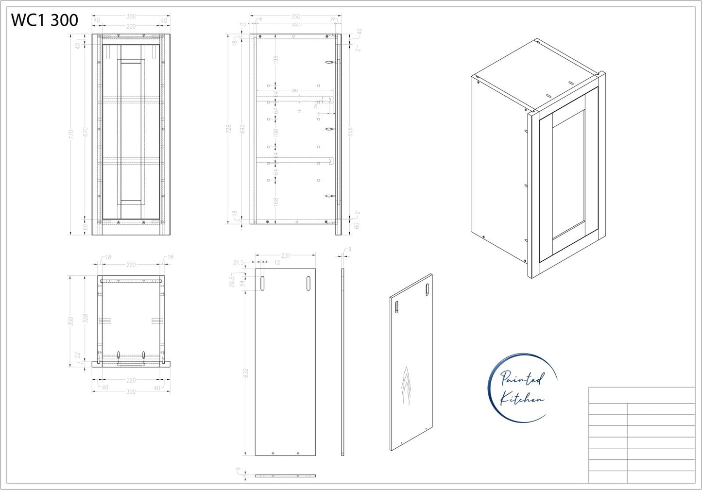 WC 300 - 300mm Wide Single door Wall Cabinet - The Painted Kitchen Company Ltd
