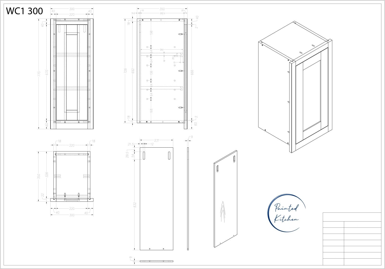WC 300 - 300mm Wide Single door Wall Cabinet - The Painted Kitchen Company Ltd