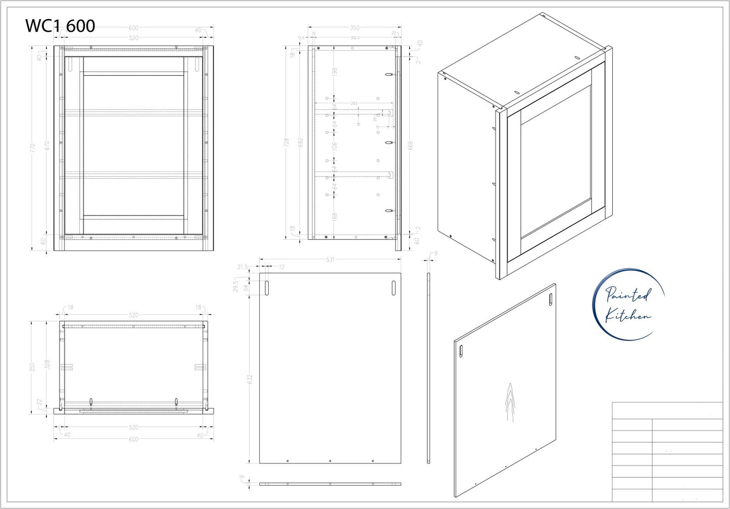 WC 600 - 600mm Single door Wall Cabinet - The Painted Kitchen Company Ltd
