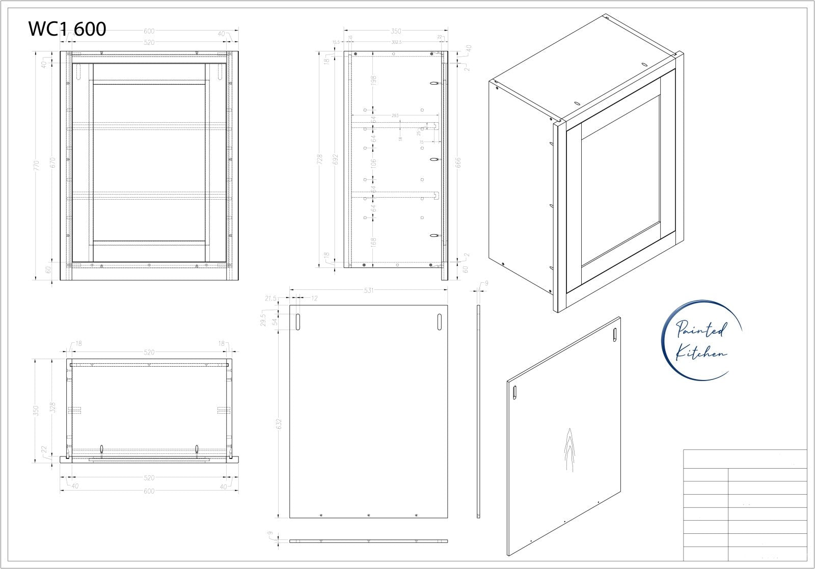 WC 600 - 600mm Single door Wall Cabinet - The Painted Kitchen Company Ltd