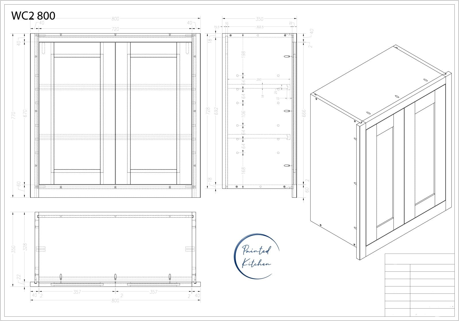 WC 800 - 800mm Wide Double door Wall cabinet - The Painted Kitchen Company Ltd