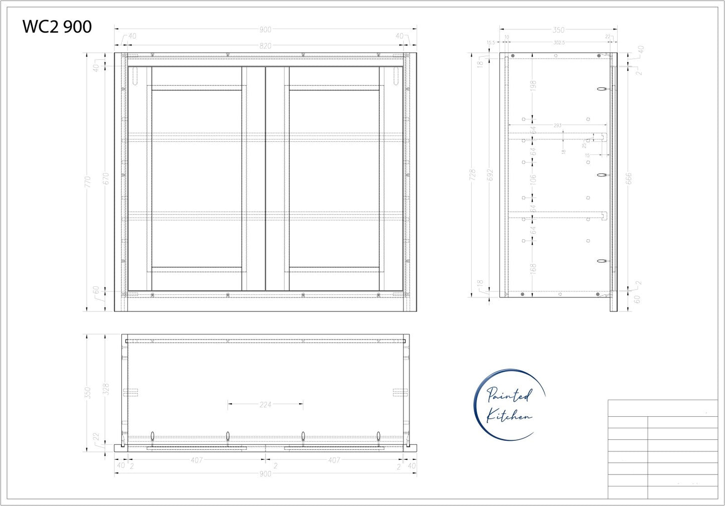 WC 900 - 900mm Wide Double door Wall cabinet - The Painted Kitchen Company Ltd