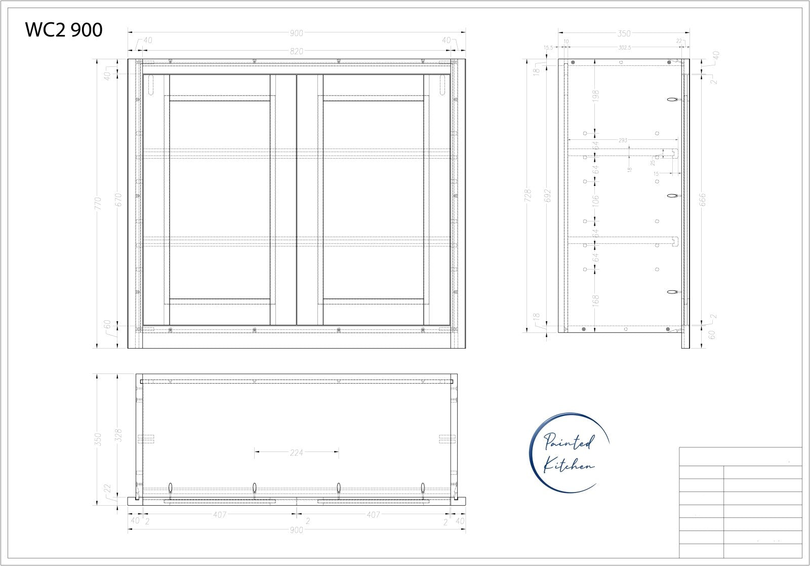 WC 900 - 900mm Wide Double door Wall cabinet - The Painted Kitchen Company Ltd