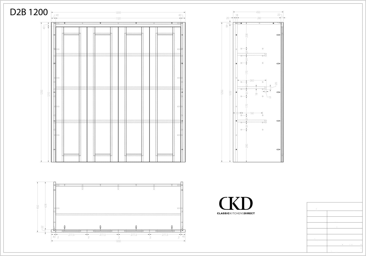 DB1200 - 1200mm wide Bifold Dresser top - Classic Kitchens Direct
