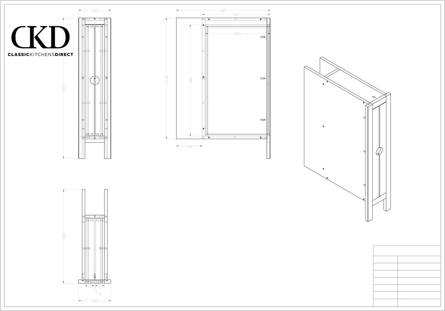 TB TR2 - 200mm Wide Open Tray space with 2 x Oak trays - Classic Kitchens Direct