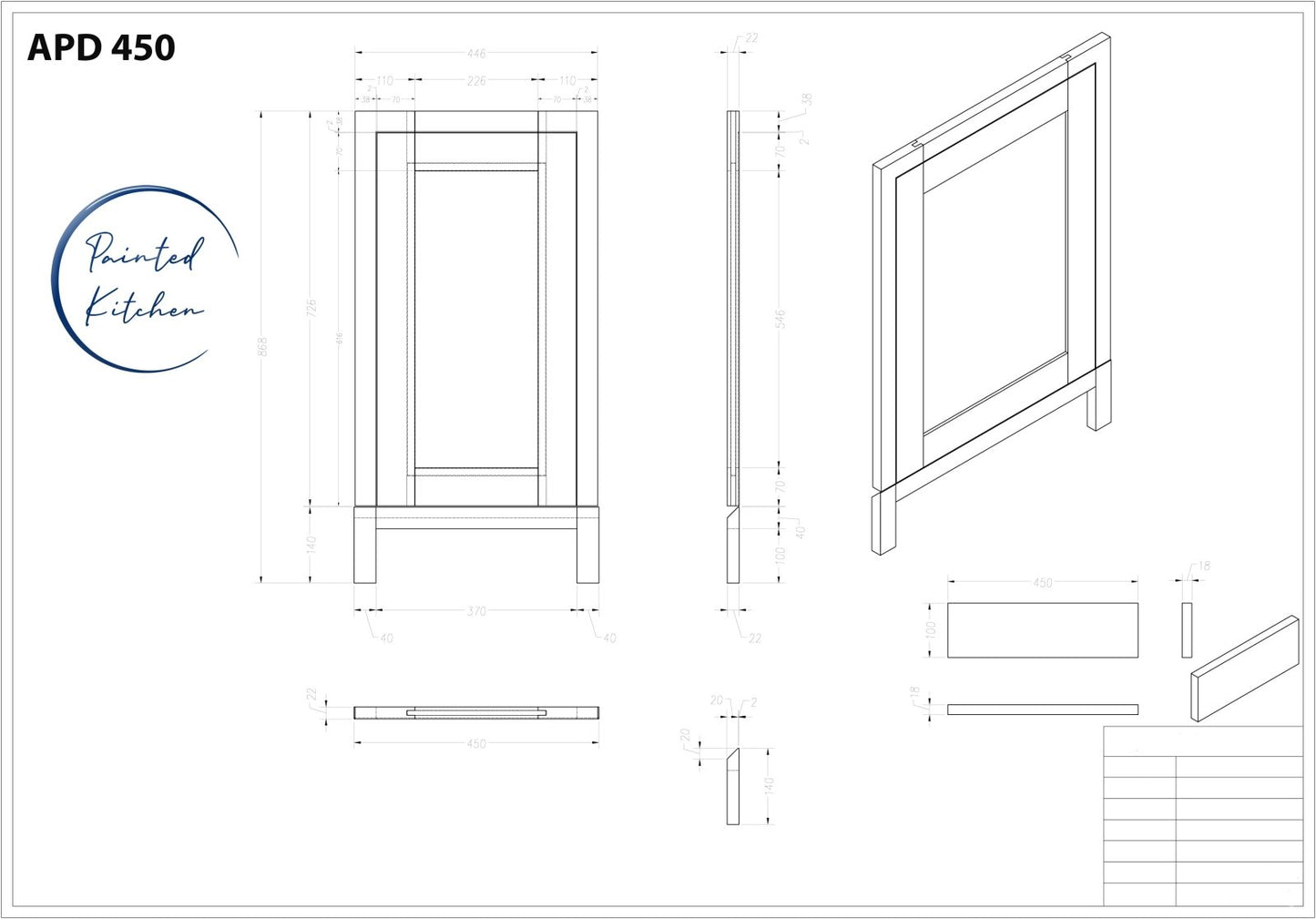 APD 450 - 450mm Slimline Appliance Door - The Painted Kitchen Company Ltd