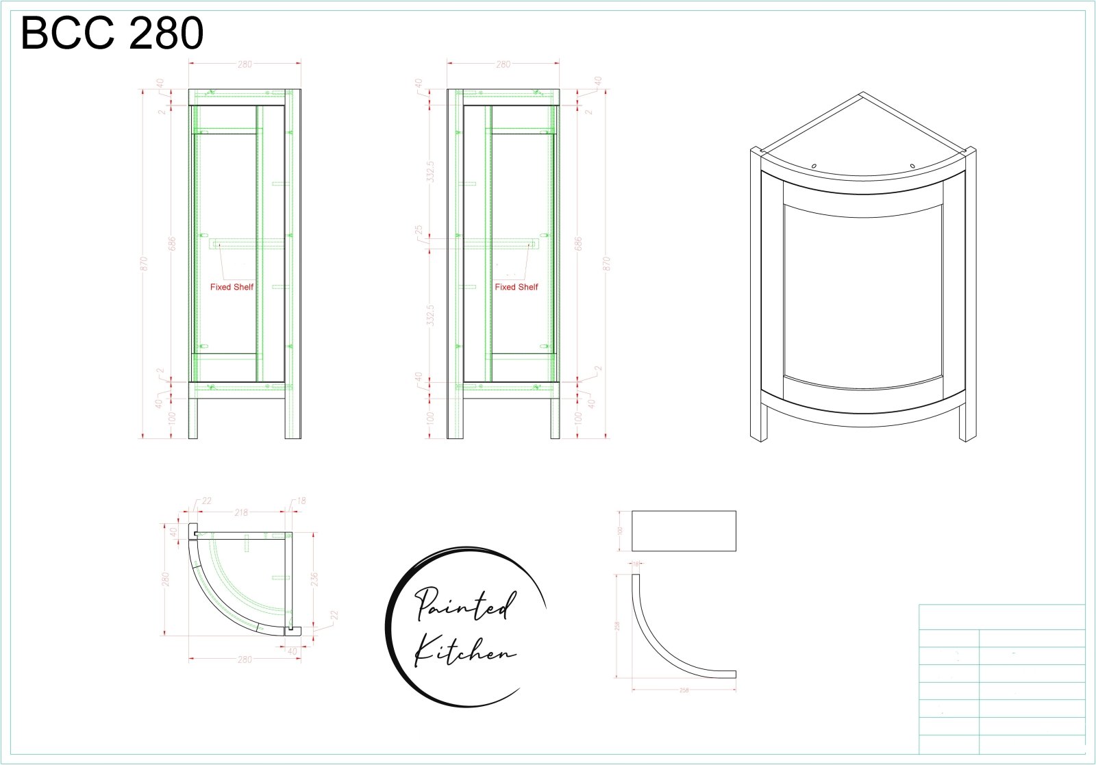 BCC 280 - Curved base cabinet - The Painted Kitchen Company Ltd