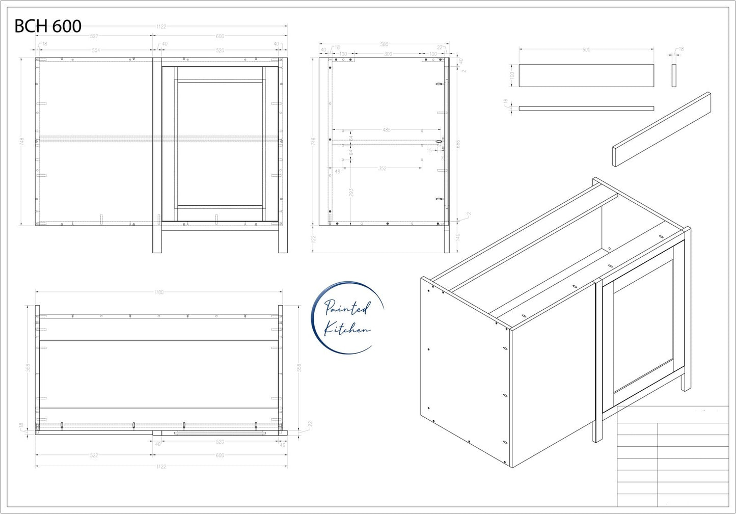 BCH 600 - Blind corner with 600mm door and frame - low stock - bespoke - The Painted Kitchen Company Ltd