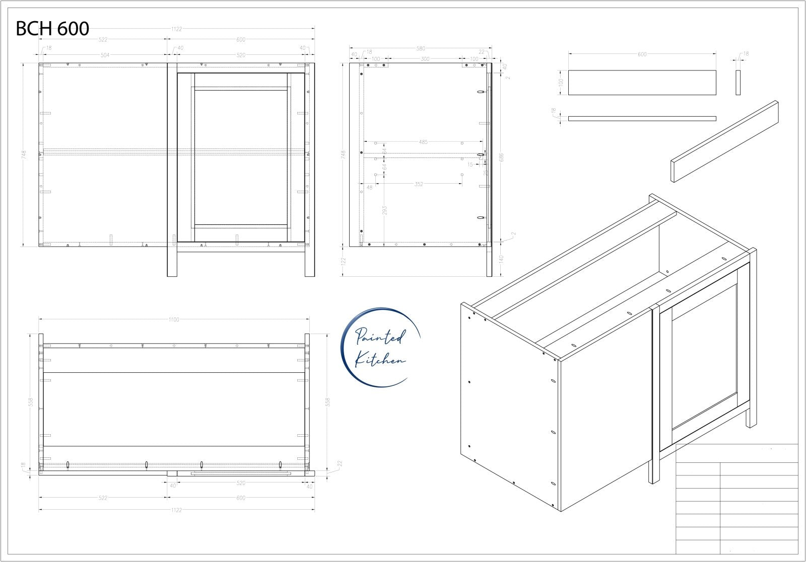 BCH 600 - Blind corner with 600mm door and frame - low stock - bespoke - The Painted Kitchen Company Ltd