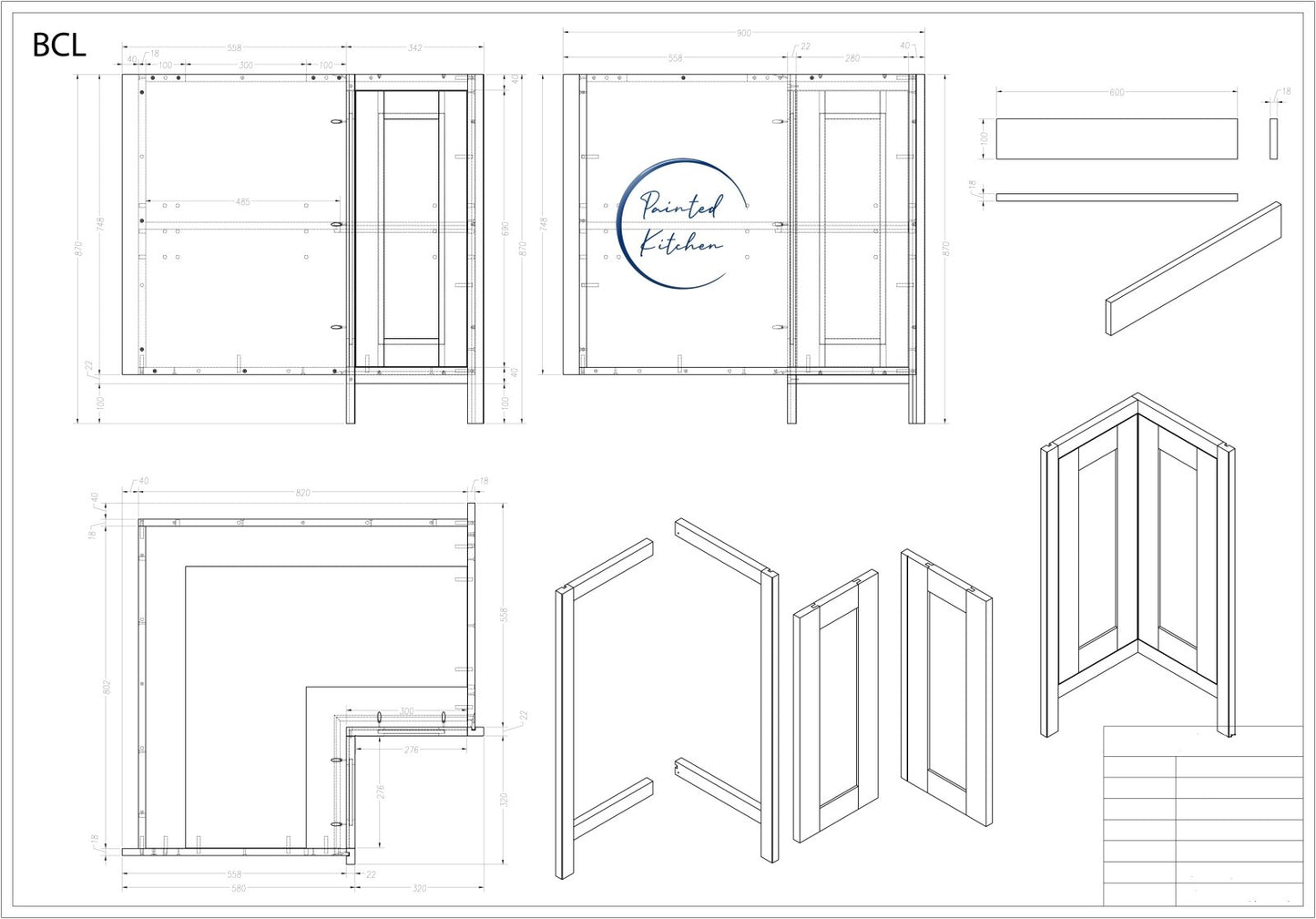 BCL - 900 x 900 L shaped Corner base - The Painted Kitchen Company Ltd