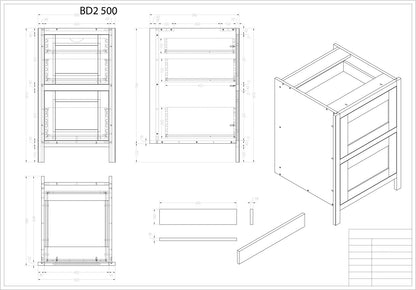 BD2 500 - 500mm Wide 2 drawer base plus a hidden internal drawer - The Painted Kitchen Company Ltd