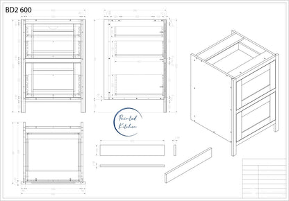 BD2 600 - 600mm Wide 2 drawer base plus a hidden internal drawer - The Painted Kitchen Company Ltd