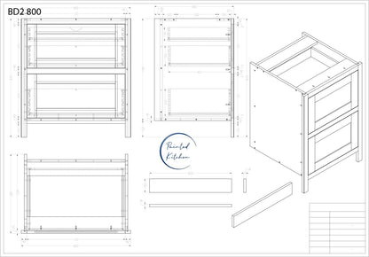 BD2 800 - 800mm 2 drawer base plus a hidden internal drawer - The Painted Kitchen Company Ltd
