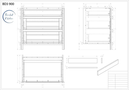 BD3 900 - 900mm Wide 3 drawer base unit - The Painted Kitchen Company Ltd