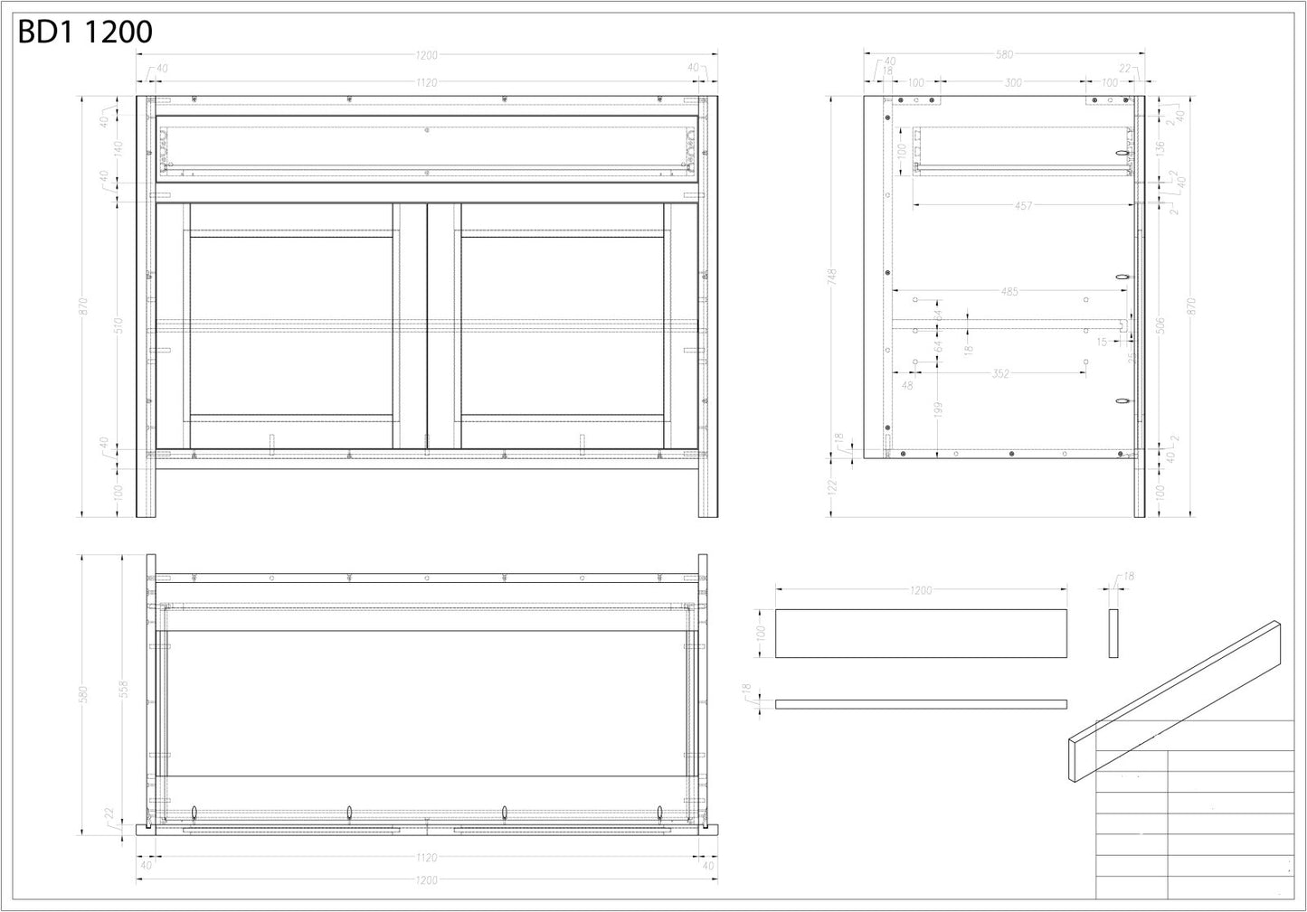 BDL 1200 - 1200mm Wide Drawerline base, 1 drawer, 2 door - The Painted Kitchen Company Ltd