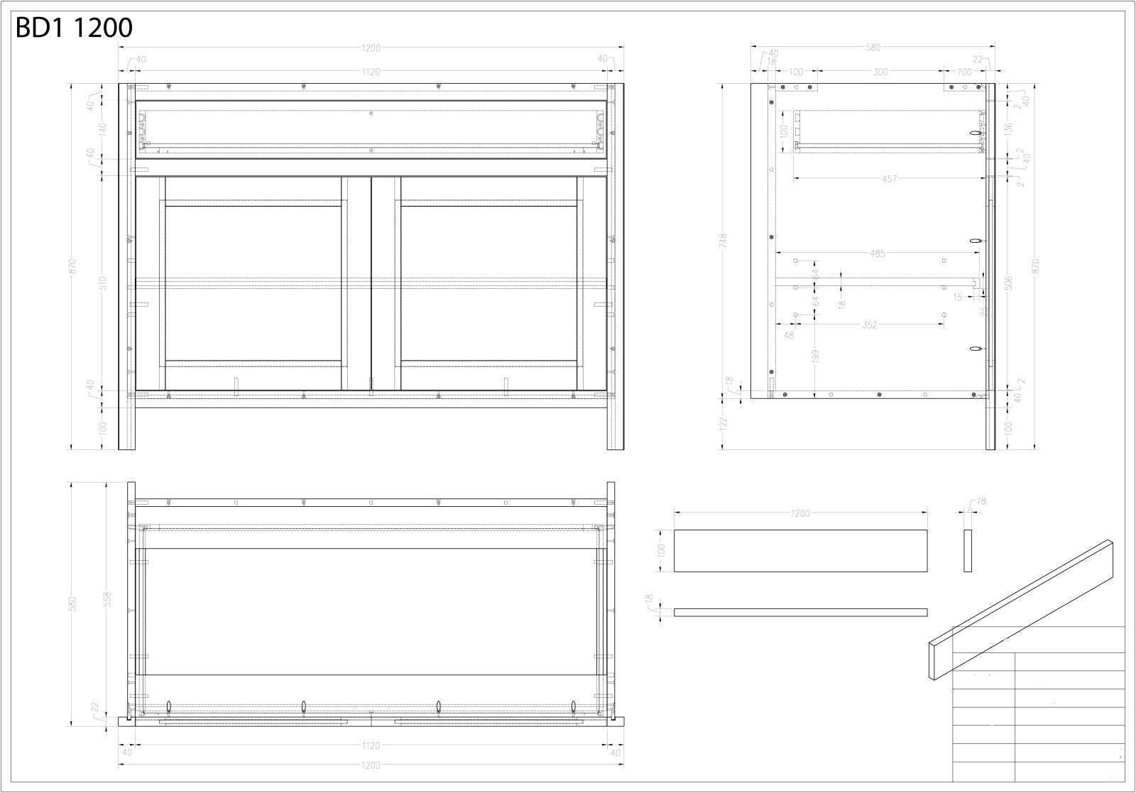 BDL 1200 - 1200mm Wide Drawerline base, 1 drawer, 2 door - The Painted Kitchen Company Ltd