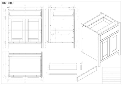 BDL 800 - 800mm Wide Drawerline base, 1 drawer, 2 door - The Painted Kitchen Company Ltd