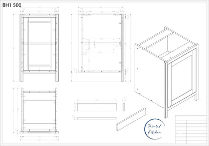 BH 500 - 500mm Highline single door base unit - The Painted Kitchen Company Ltd