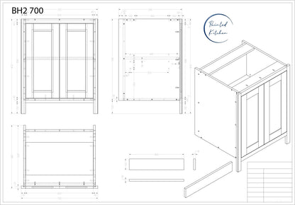 BH 700 - 700mm Highline double door base unit - The Painted Kitchen Company Ltd
