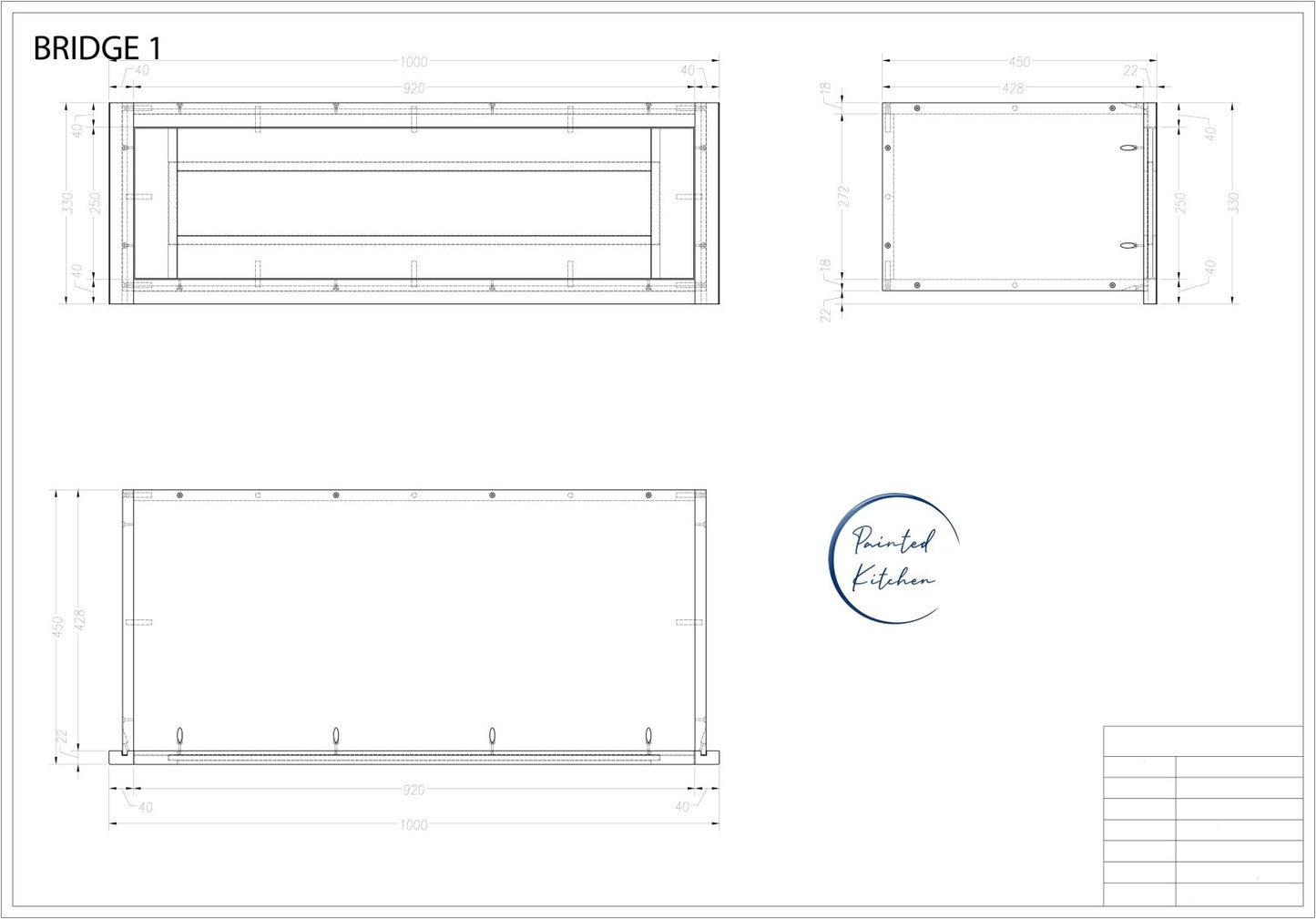 BRIDGE 950 - 950mm Wide Bridge unit for top of Freestanding Fridge Freezer - The Painted Kitchen Company Ltd