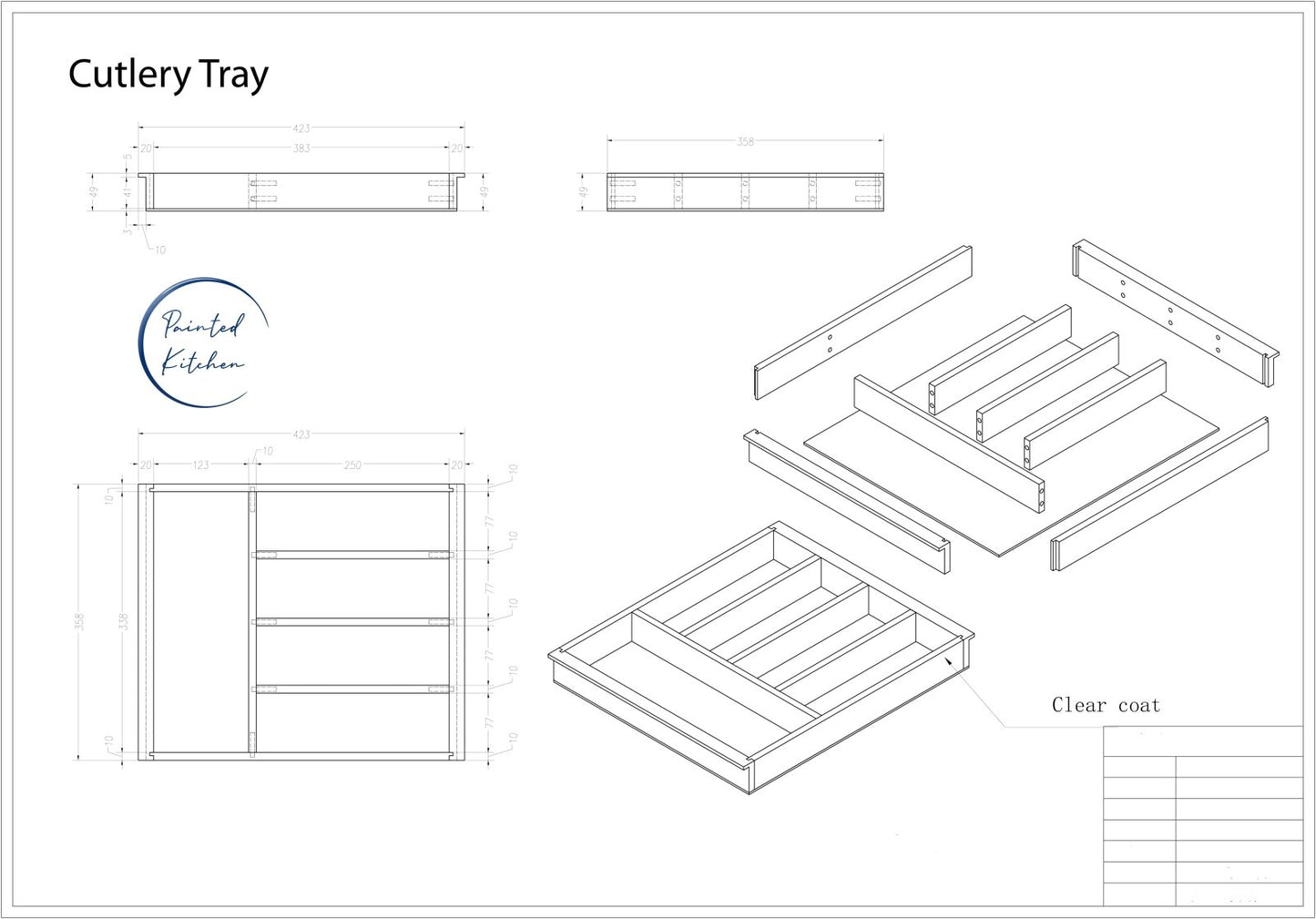 CT 1 - Cutlery tray for Drawers - The Painted Kitchen Company Ltd