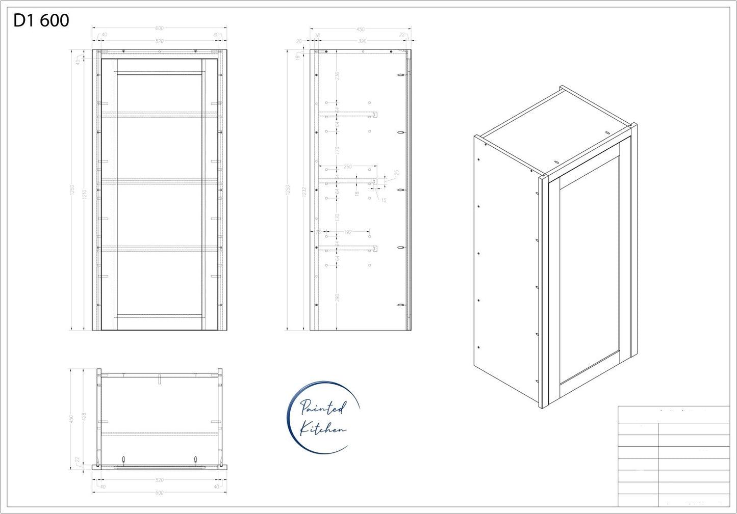 D1 600 - 600mm Wide Single door dresser top - Solid Or Glazed Doors available - Price will Vary - The Painted Kitchen Company Ltd