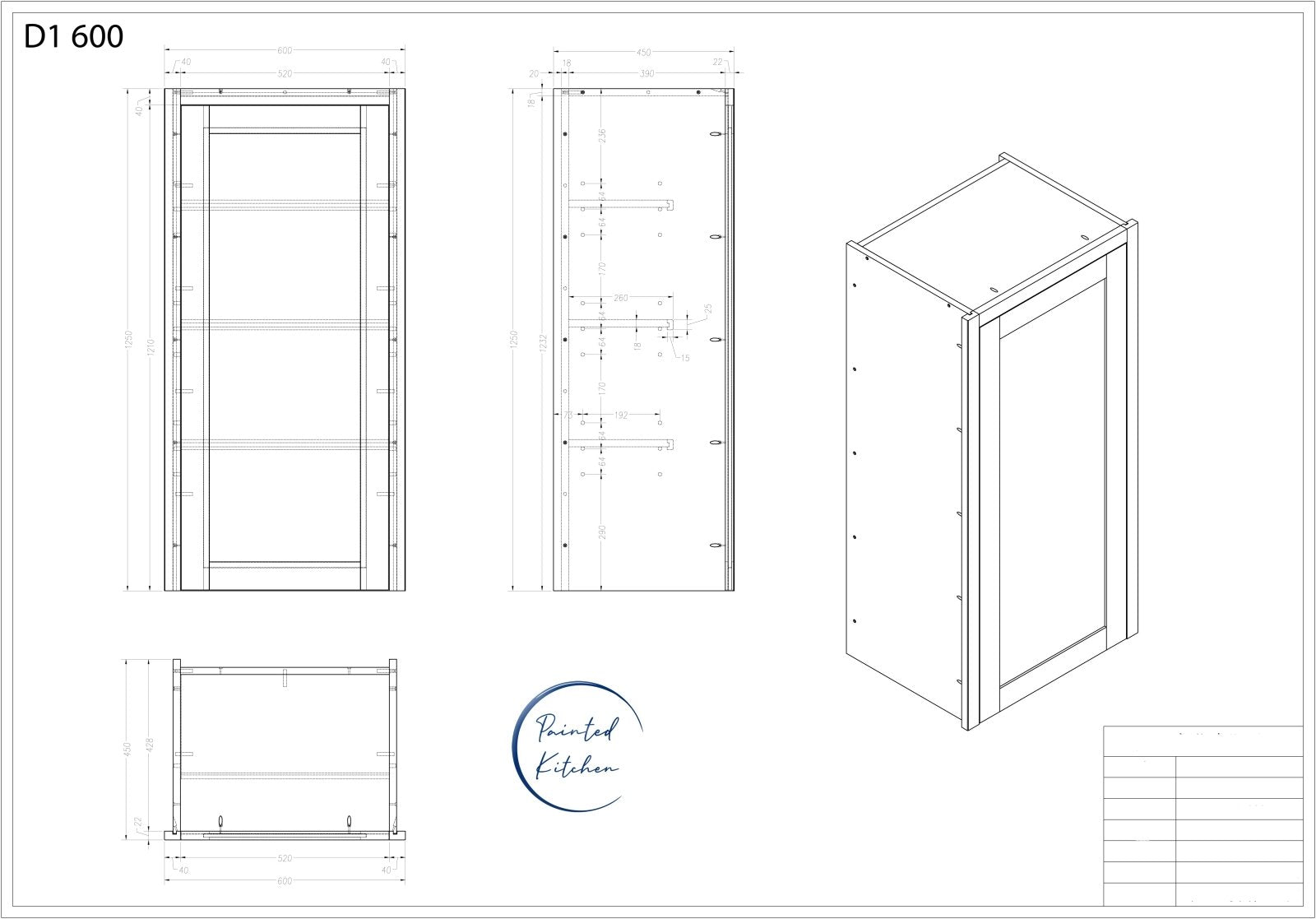 D1 600 - 600mm Wide Single door dresser top - Solid Or Glazed Doors available - Price will Vary - The Painted Kitchen Company Ltd