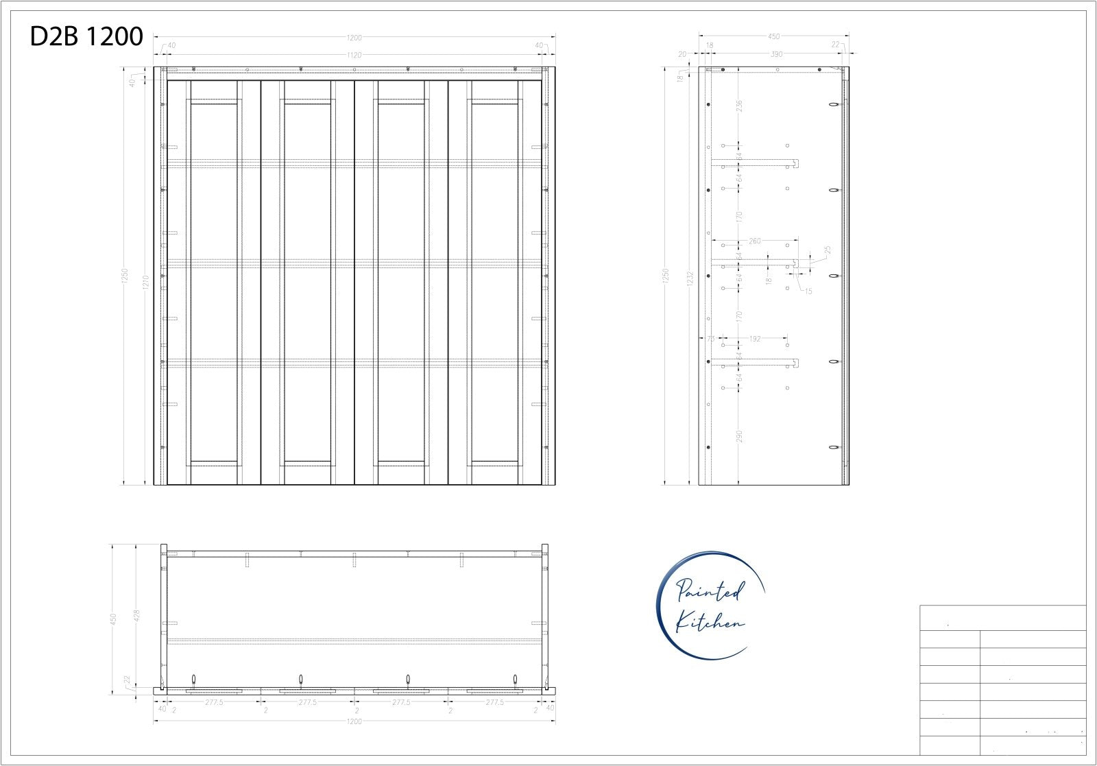 DB1200 - 1200mm wide Bifold Dresser top - The Painted Kitchen Company Ltd