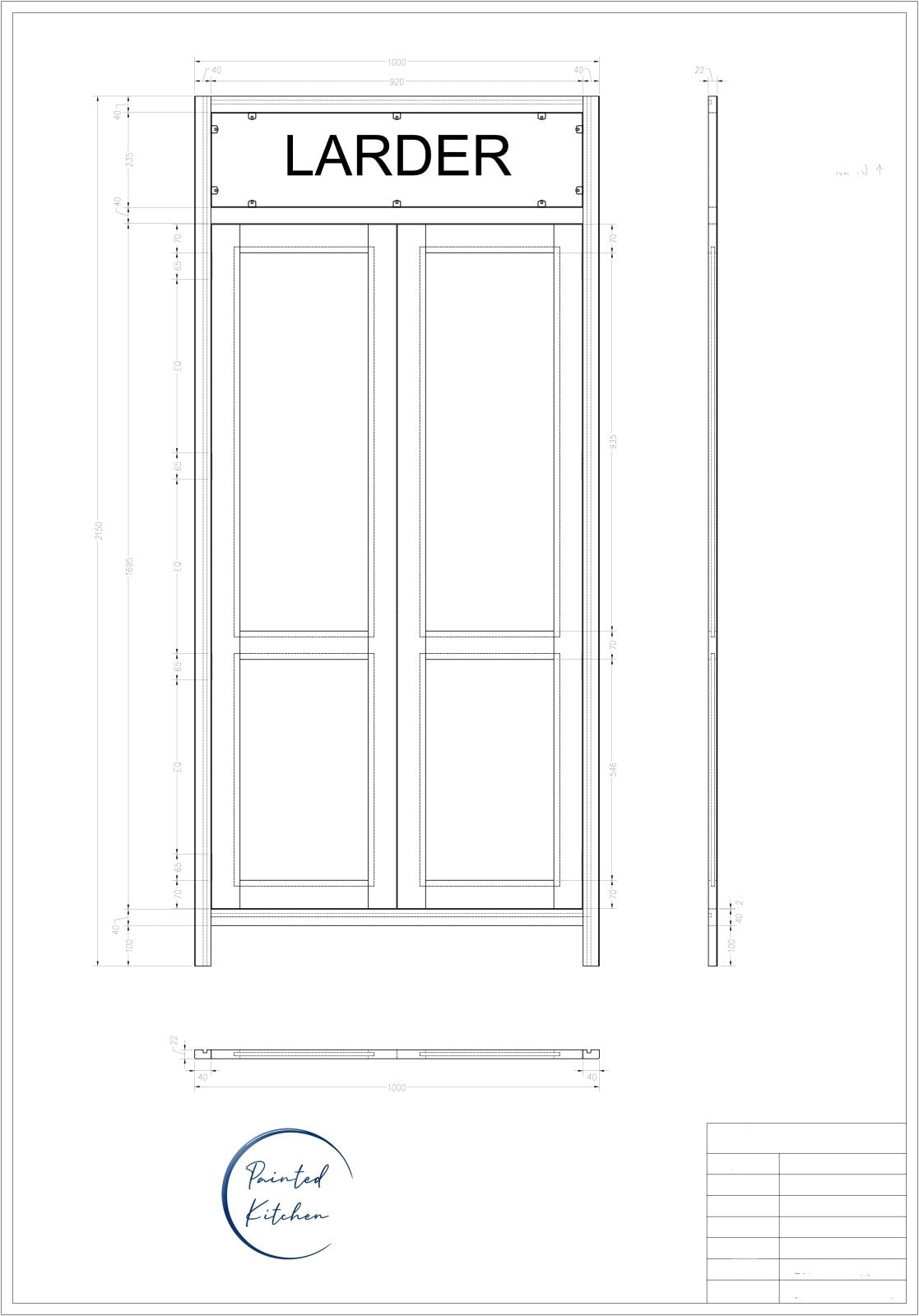 Engraved TL 1000 - 1000mm Wide Tall double door Larder with Engraving - The Painted Kitchen Company Ltd